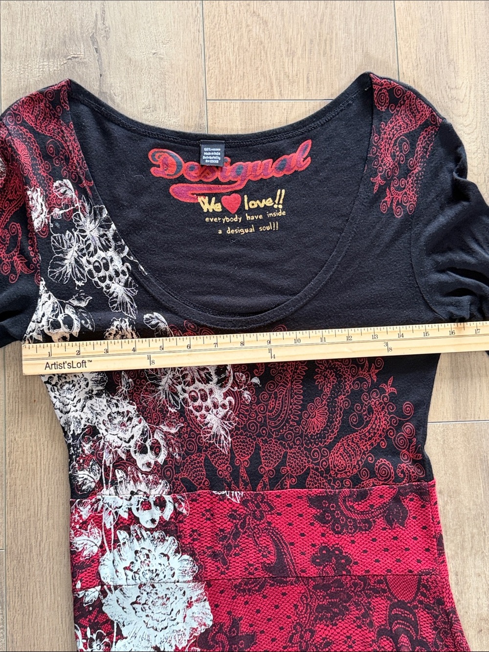 Desigual Lanoria Long Sleeve Midi Dress Size L Black Red Lace Detail Whimsigoth - Picture 12 of 15